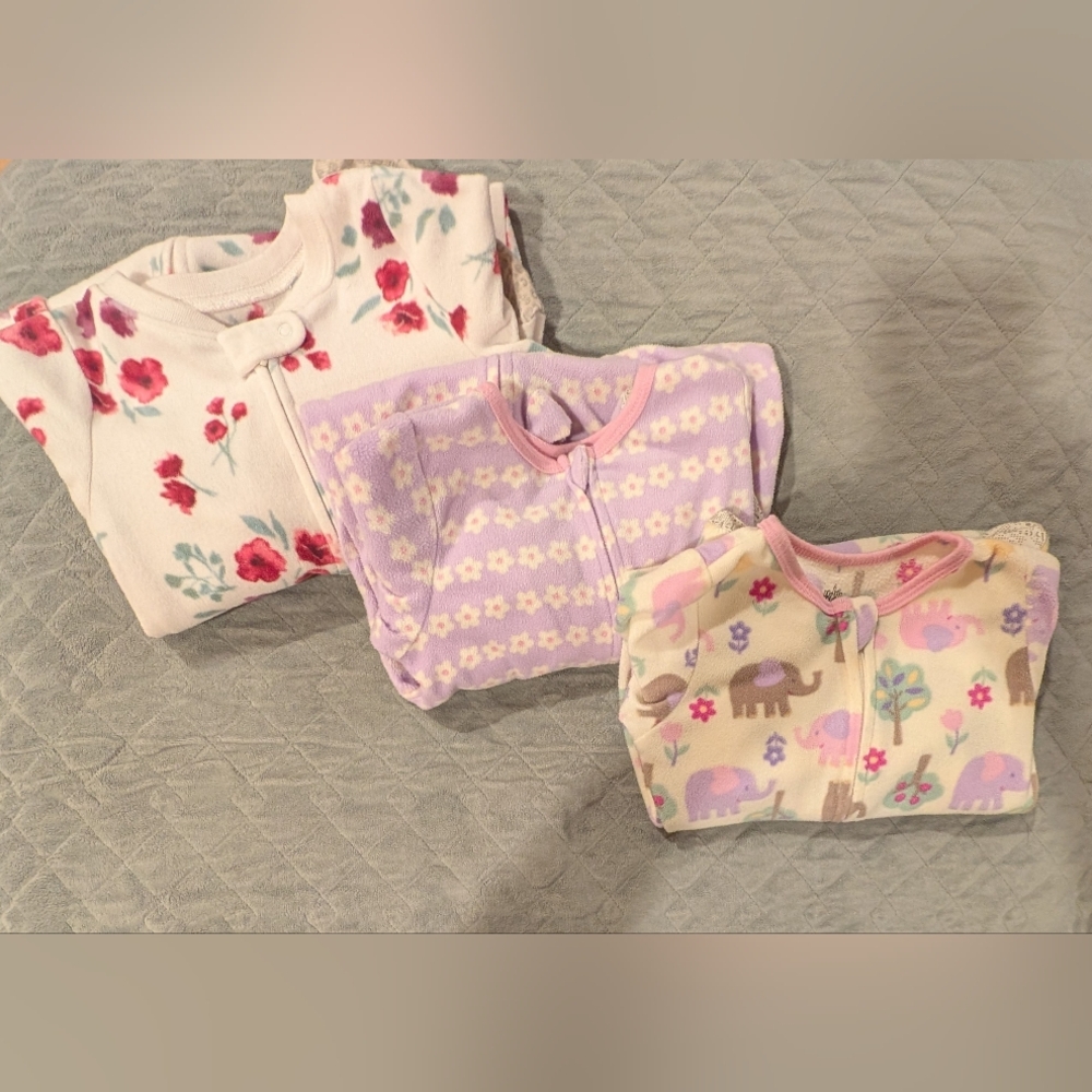 2T Floral and Elephant Print Kids Pajamas Set